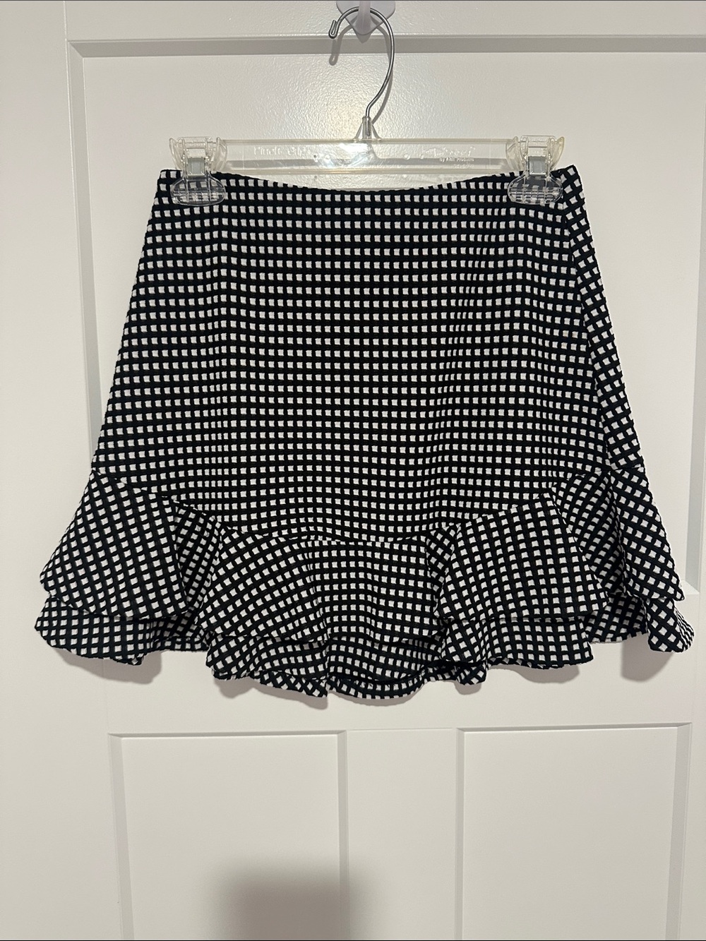 Aqua Black and White Gingham Ruffle Mini Skirt